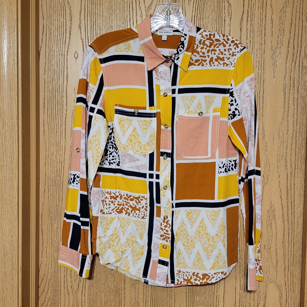 Anthropologie The Odels Multicolor  Patchwork Patern Collared Women'sLongsleeve
